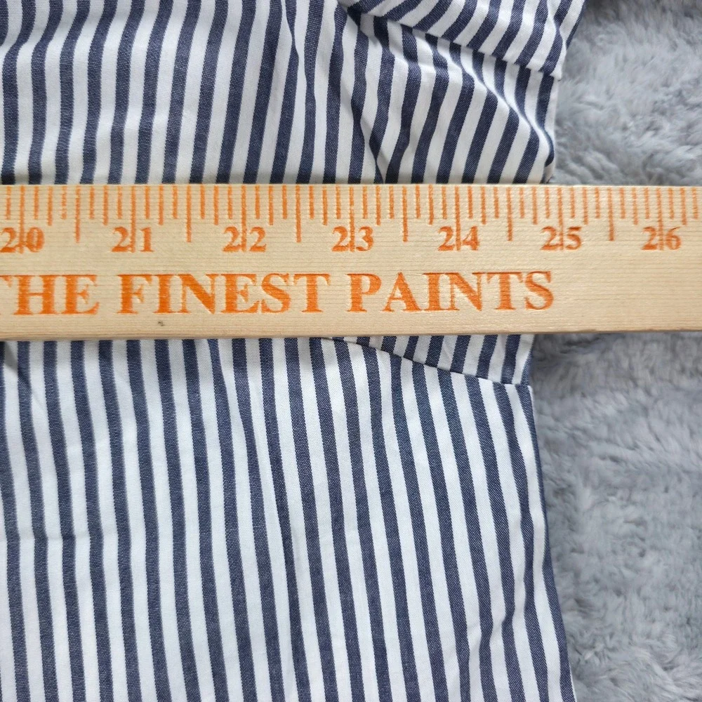 J.Crew Women 2X Blue Striped Ruffleneck Collar Button Up Shirt Cotton Blend